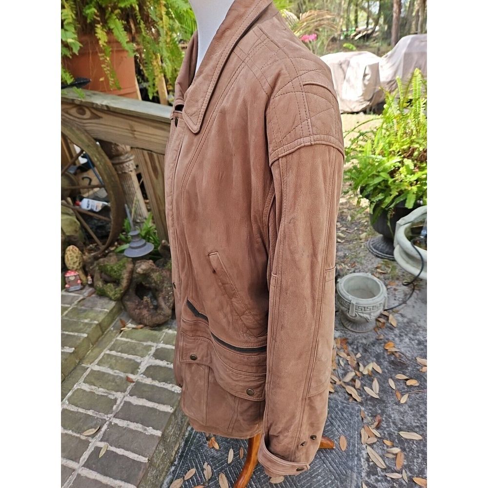 J. Park COUTURE Cognac Brown Leather Jacket PARKA Mid-Length VINTAGE Y2K - Picture 3 of 16
